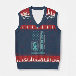 Sexual Assault Awareness V-Neck Knit Sweater Vest Fight Cancer American Flag Teal Ribbon TS10 Navy Red Print Your Wear