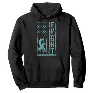 Sexual Assault Awareness Hoodie Fight Cancer American Flag Teal Ribbon TS10 Black Print Your Wear