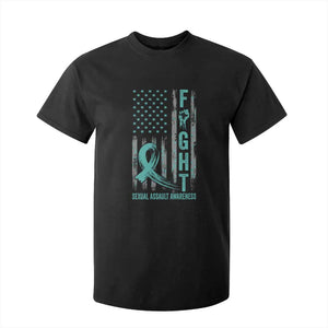 Sexual Assault Awareness T Shirt For Kid Fight Cancer American Flag Teal Ribbon TS10 Black Print Your Wear