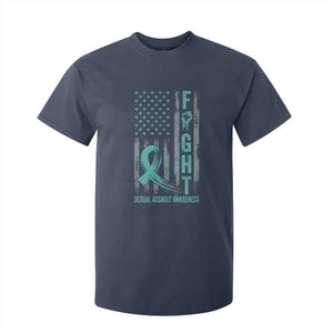 Sexual Assault Awareness T Shirt For Kid Fight Cancer American Flag Teal Ribbon TS10 Navy Print Your Wear
