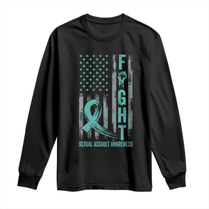 Sexual Assault Awareness Long Sleeve Shirt Fight Cancer American Flag Teal Ribbon TS10 Black Print Your Wear