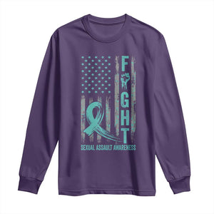 Sexual Assault Awareness Long Sleeve Shirt Fight Cancer American Flag Teal Ribbon TS10 Purple Print Your Wear