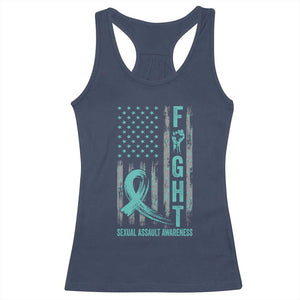 Sexual Assault Awareness Racerback Tank Top Fight Cancer American Flag Teal Ribbon TS10 Navy Print Your Wear