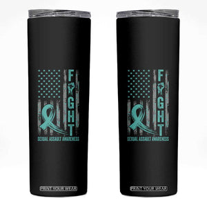 Sexual Assault Awareness Skinny Tumbler Fight Cancer American Flag Teal Ribbon TS10 Black Print Your Wear