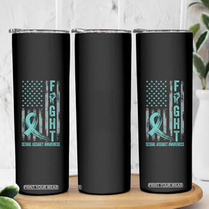 Sexual Assault Awareness Skinny Tumbler Fight Cancer American Flag Teal Ribbon TS10 Print Your Wear