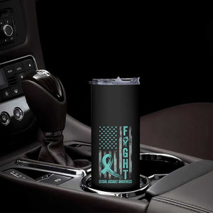 Sexual Assault Awareness Skinny Tumbler Fight Cancer American Flag Teal Ribbon TS10 Print Your Wear