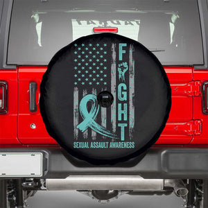 Sexual Assault Awareness Spare Tire Cover Fight Cancer American Flag Teal Ribbon TS10 Black Print Your Wear
