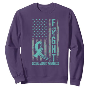 Sexual Assault Awareness Sweatshirt Fight Cancer American Flag Teal Ribbon TS10 Purple Print Your Wear