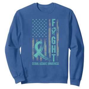 Sexual Assault Awareness Sweatshirt Fight Cancer American Flag Teal Ribbon TS10 Royal Blue Print Your Wear