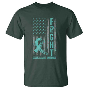 Sexual Assault Awareness T Shirt Fight Cancer American Flag Teal Ribbon TS10 Dark Forest Green Print Your Wear