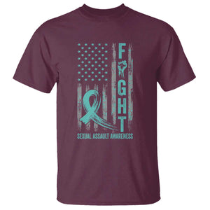 Sexual Assault Awareness T Shirt Fight Cancer American Flag Teal Ribbon TS10 Maroon Print Your Wear