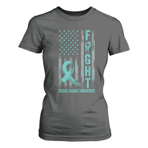 Sexual Assault Awareness T Shirt For Women Fight Cancer American Flag Teal Ribbon TS10 Dark Heather Print Your Wear
