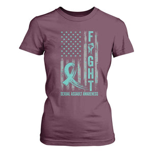 Sexual Assault Awareness T Shirt For Women Fight Cancer American Flag Teal Ribbon TS10 Maroon Print Your Wear