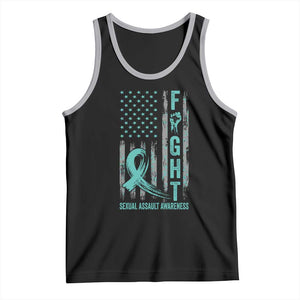 Sexual Assault Awareness Tank Top Fight Cancer American Flag Teal Ribbon TS10 Black Athletic Heather Print Your Wear