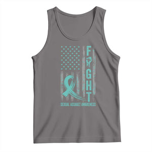 Sexual Assault Awareness Tank Top Fight Cancer American Flag Teal Ribbon TS10 Deep Heather Print Your Wear