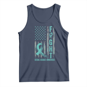 Sexual Assault Awareness Tank Top Fight Cancer American Flag Teal Ribbon TS10 Navy Print Your Wear