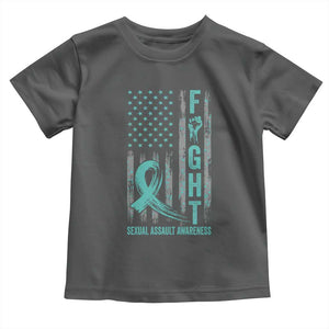 Sexual Assault Awareness Toddler T Shirt Fight Cancer American Flag Teal Ribbon TS10 Dark Heather Print Your Wear