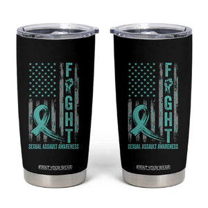 Sexual Assault Awareness Tumbler Cup Fight Cancer American Flag Teal Ribbon TS10 Black Print Your Wear