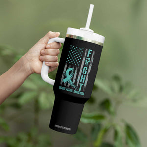 Sexual Assault Awareness Tumbler With Handle Fight Cancer American Flag Teal Ribbon TS10 Print Your Wear