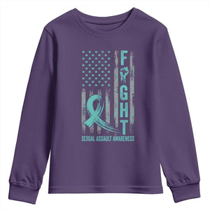 Sexual Assault Awareness Youth Sweatshirt Fight Cancer American Flag Teal Ribbon TS10 Purple Print Your Wear
