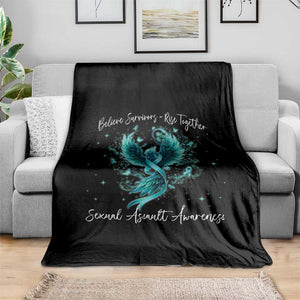 Sexual Assault Awareness Throw Blanket Phoenix Bird Reborn Rising Born Again Firebird Teal Ribbon TS10 Print Your Wear
