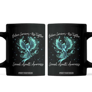 Sexual Assault Awareness Coffee Mug Phoenix Bird Reborn Rising Born Again Firebird Teal Ribbon TS10 Black Print Your Wear