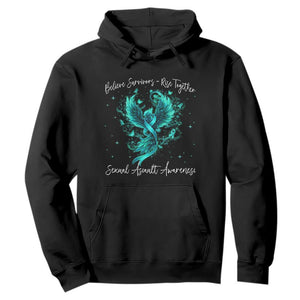 Sexual Assault Awareness Hoodie Phoenix Bird Reborn Rising Born Again Firebird Teal Ribbon TS10 Black Print Your Wear