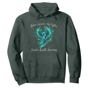 Sexual Assault Awareness Hoodie Phoenix Bird Reborn Rising Born Again Firebird Teal Ribbon TS10 Dark Forest Green Print Your Wear