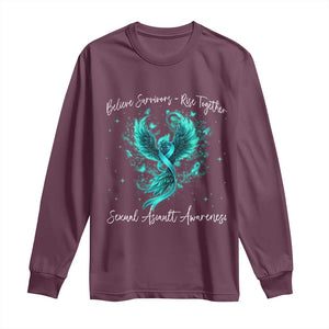 Sexual Assault Awareness Long Sleeve Shirt Phoenix Bird Reborn Rising Born Again Firebird Teal Ribbon TS10 Maroon Print Your Wear