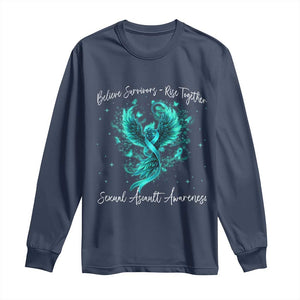 Sexual Assault Awareness Long Sleeve Shirt Phoenix Bird Reborn Rising Born Again Firebird Teal Ribbon TS10 Navy Print Your Wear
