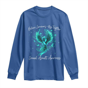Sexual Assault Awareness Long Sleeve Shirt Phoenix Bird Reborn Rising Born Again Firebird Teal Ribbon TS10 Royal Blue Print Your Wear