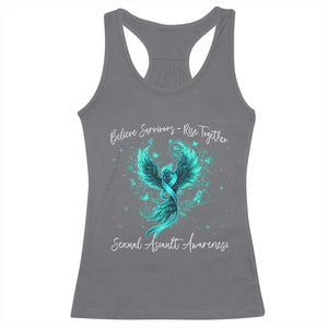 Sexual Assault Awareness Racerback Tank Top Phoenix Bird Reborn Rising Born Again Firebird Teal Ribbon TS10 Charcoal Print Your Wear