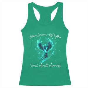 Sexual Assault Awareness Racerback Tank Top Phoenix Bird Reborn Rising Born Again Firebird Teal Ribbon TS10 Irish Green Print Your Wear