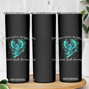 Sexual Assault Awareness Skinny Tumbler Phoenix Bird Reborn Rising Born Again Firebird Teal Ribbon TS10 Print Your Wear