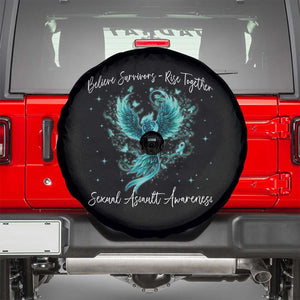 Sexual Assault Awareness Spare Tire Cover Phoenix Bird Reborn Rising Born Again Firebird Teal Ribbon TS10 Black Print Your Wear