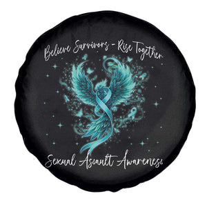 Sexual Assault Awareness Spare Tire Cover Phoenix Bird Reborn Rising Born Again Firebird Teal Ribbon TS10 Print Your Wear