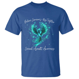 Sexual Assault Awareness T Shirt - Phoenix Bird Reborn Rising Firebird Teal Ribbon Awareness Tee TS10 Royal Blue Print Your Wear
