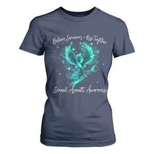 Sexual Assault Awareness T Shirt For Women Phoenix Bird Reborn Rising Born Again Firebird Teal Ribbon TS10 Navy Print Your Wear