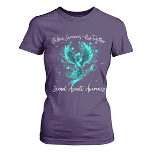 Sexual Assault Awareness T Shirt For Women Phoenix Bird Reborn Rising Born Again Firebird Teal Ribbon TS10 Purple Print Your Wear