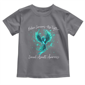 Sexual Assault Awareness Toddler T Shirt - Phoenix Bird Reborn Rising Firebird Teal Ribbon TS10 Charcoal Print Your Wear