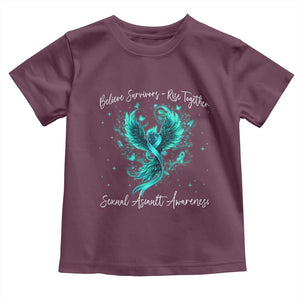 Sexual Assault Awareness Toddler T Shirt - Phoenix Bird Reborn Rising Firebird Teal Ribbon TS10 Maroon Print Your Wear