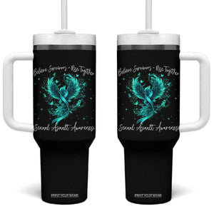 Sexual Assault Awareness Tumbler With Handle Phoenix Bird Reborn Rising Born Again Firebird Teal Ribbon TS10 One Size: 40 oz Black Print Your Wear