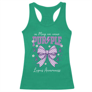 In May We Wear Purple Lupus Awareness Racerback Tank Top Purple Ribbon Coquette Bow TS10 Irish Green Print Your Wear