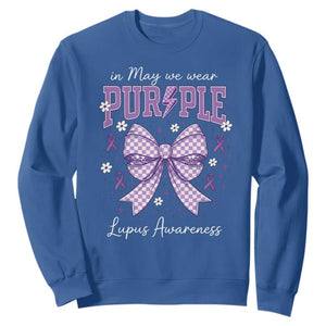 In May We Wear Purple Lupus Awareness Sweatshirt Purple Ribbon Coquette Bow TS10 Royal Blue Print Your Wear