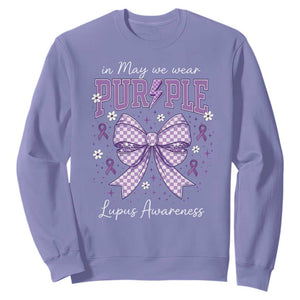 In May We Wear Purple Lupus Awareness Sweatshirt Purple Ribbon Coquette Bow TS10 Violet Print Your Wear