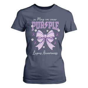 In May We Wear Purple Lupus Awareness T Shirt For Women Purple Ribbon Coquette Bow TS10 Navy Print Your Wear