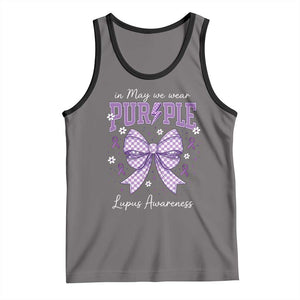 In May We Wear Purple Lupus Awareness Tank Top Purple Ribbon Coquette Bow TS10 Deep Heather Black Print Your Wear