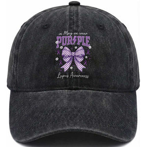In May We Wear Purple Lupus Awareness Washed Cotton Baseball Cap Purple Ribbon Coquette Bow TS10 Washed Cap Universal Fit Black Print Your Wear