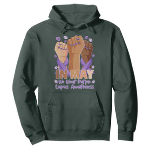 In May We Wear Purple Lupus Awareness Hoodie Purple Ribbon TS10 Dark Forest Green Print Your Wear