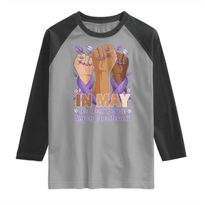 In May We Wear Purple Lupus Awareness Raglan Shirt Purple Ribbon TS10 Sport Gray Black Print Your Wear